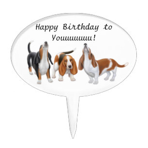 Happy Birthday Basset Hound Dogs Cake Pick