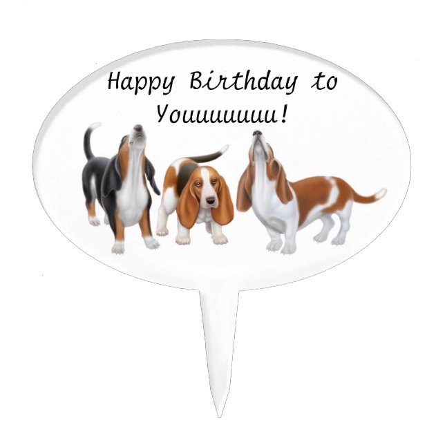 Happy Birthday Basset Hound Dogs Cake Pick (Front)