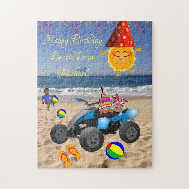 Happy Birthday Beach Bum Cake African Boy Sand Jigsaw Puzzle (Vertical)