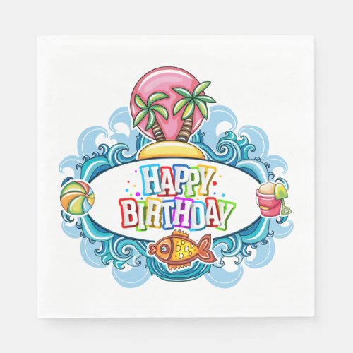 Happy Birthday Beach Fun Paper Napkin