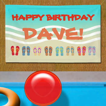 Happy Birthday Beach Party Custom Banner by macdesigns1 at Zazzle