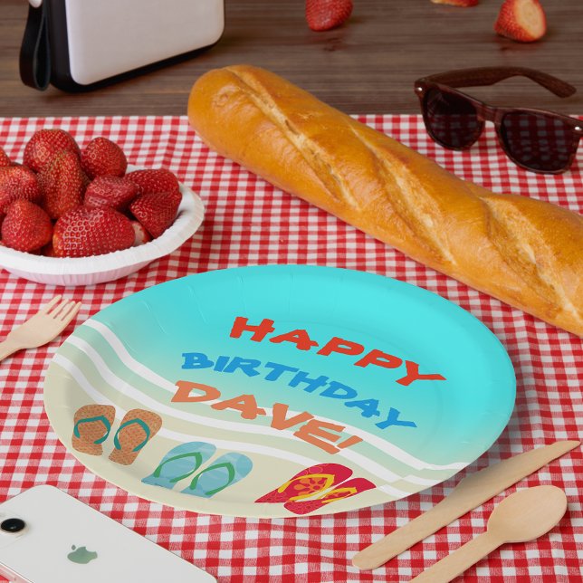 Happy Birthday Beach Party Custom Paper Plates (Creator Uploaded)