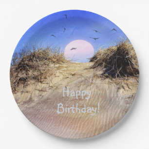 Happy Birthday Beach Sunrise Paper Plates