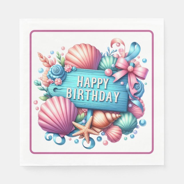 Happy Birthday Beach Theme Napkins (Front)