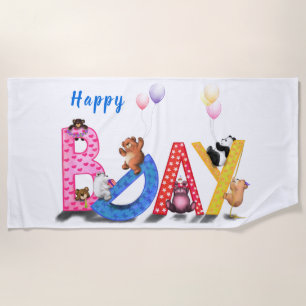 Happy Birthday Beach Towel Gift Baby Bears Party