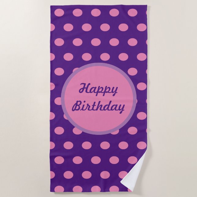 Happy Birthday Beach Towel (Purple & Pink) (Front)