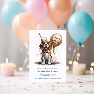 Happy Birthday Beagle Dog Balloon Custom Invitation