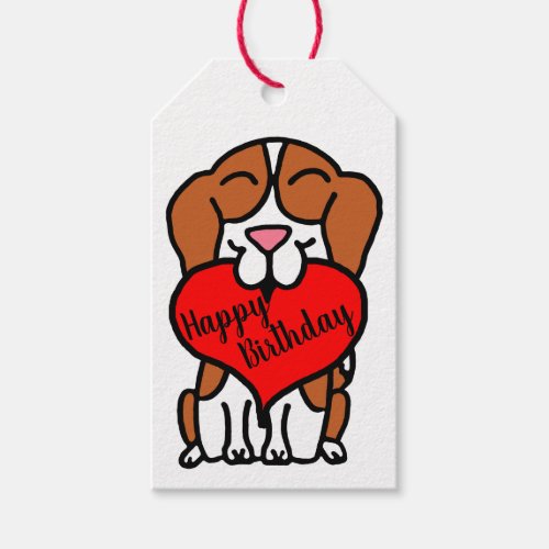 Happy Birthday Beagle Heart Cartoon Gift Tags