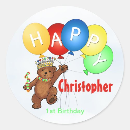 Happy Birthday Bear 1st Birthday Classic Round Sticker