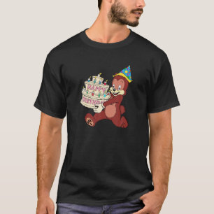 Happy Birthday Bear Carrying A Huge Happy Birthday T-Shirt