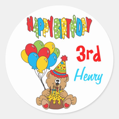 Happy Birthday Bear Classic Round Sticker