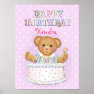 Happy Birthday Bear Girl - Customize Poster