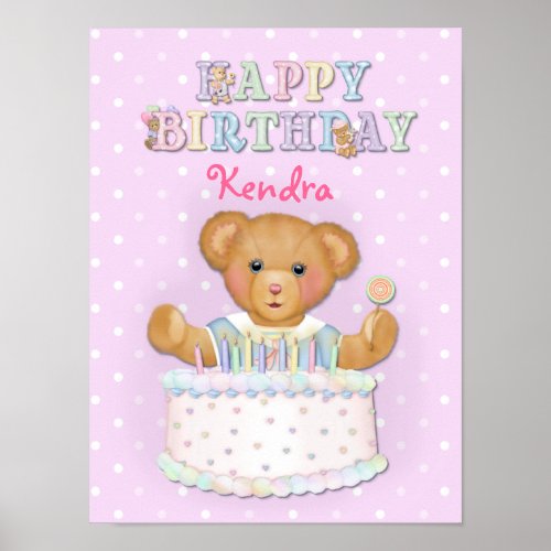 Happy Birthday Bear Girl _ Customize Poster