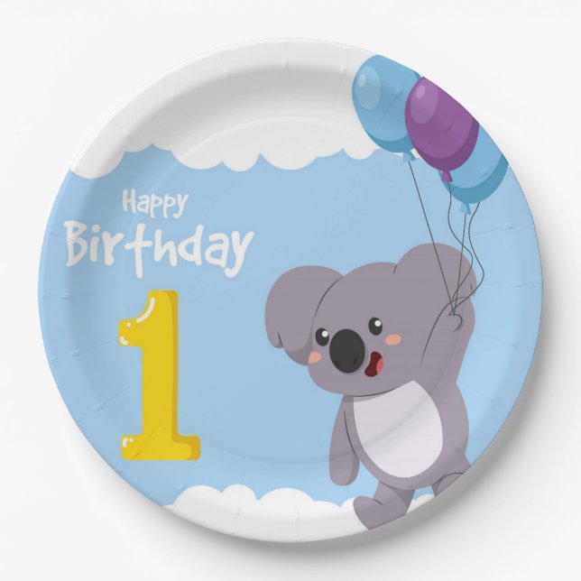 Happy Birthday Bear Paper Plates (Front)