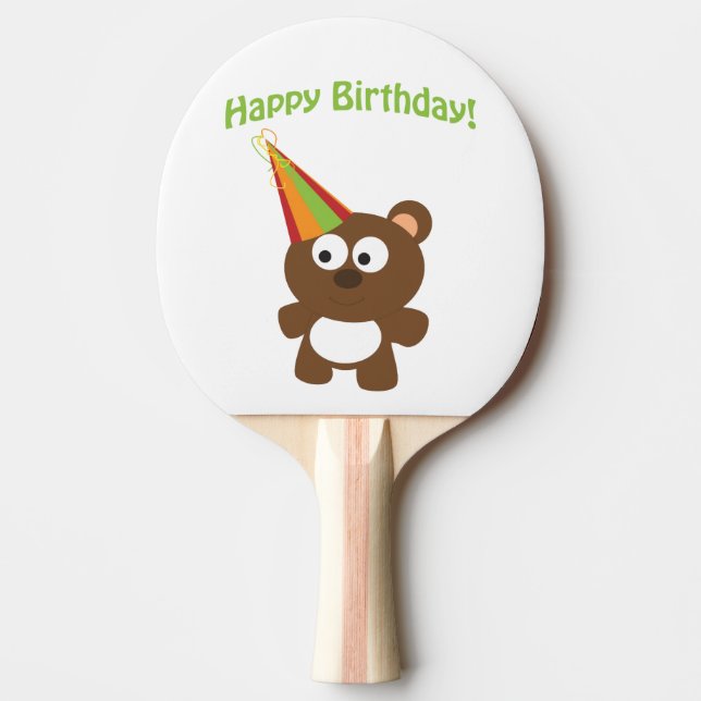 Happy Birthday Bear Ping-Pong Paddle (Front)