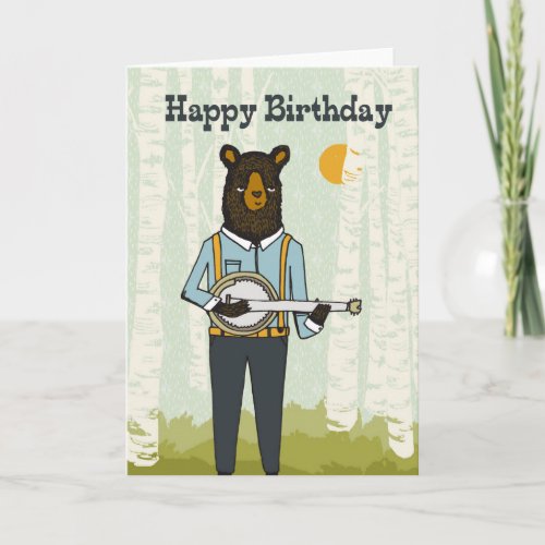 Happy Birthday Bear Playing Banjo Greeting Card