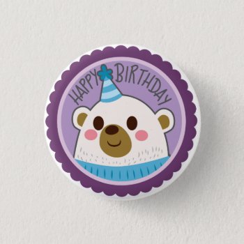 Happy Birthday Bear Sticker Button by Kakigori at Zazzle