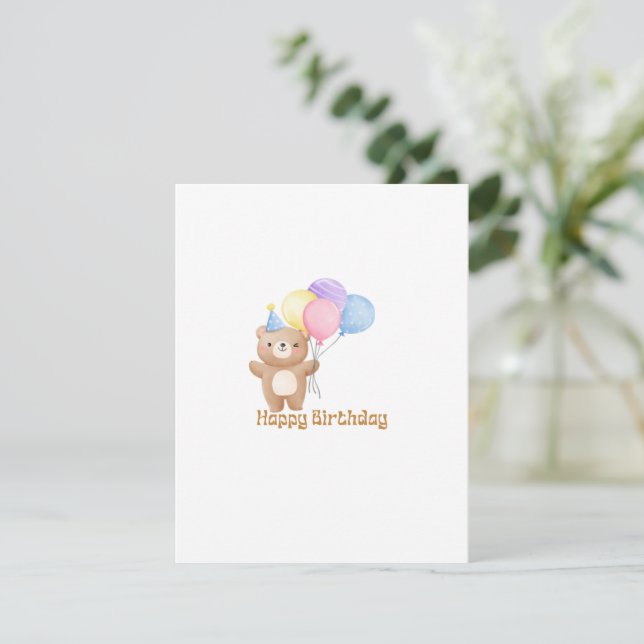 Happy Birthday Bear with balloons on a  Holiday Card (Standing Front)