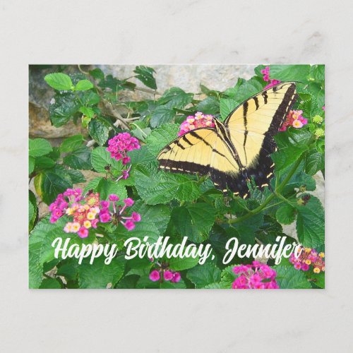 Happy Birthday Beautiful Butterfly Flowers Postcard