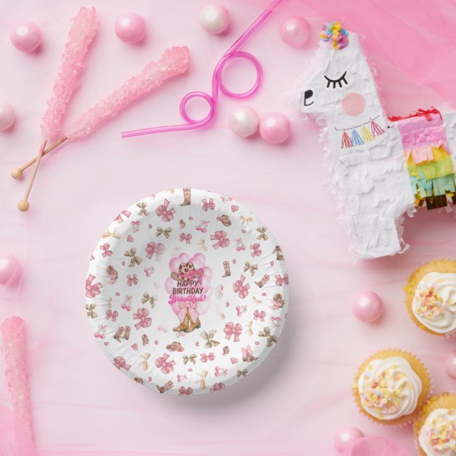 Happy Birthday Beautiful Cute Pink Cowgirl Western Paper Bowls (Party)