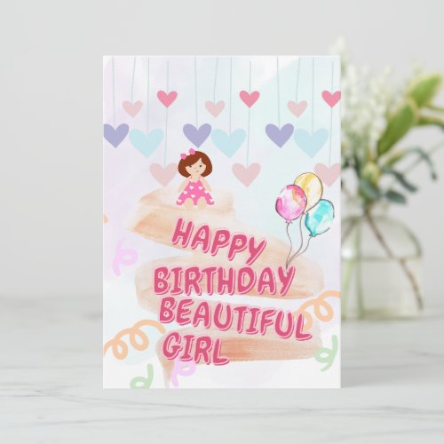 Happy Birthday Beautiful Girl colorfulL card
