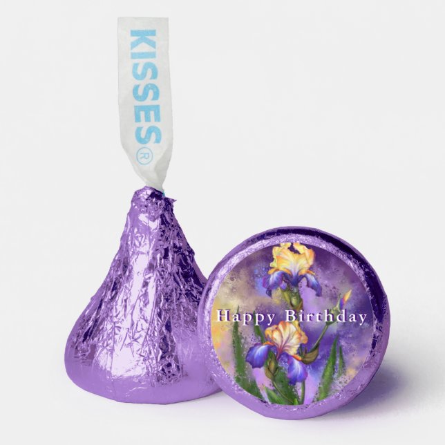 Happy Birthday - Beautiful Iris Flower - Painting Hershey®'s Kisses® (Front)