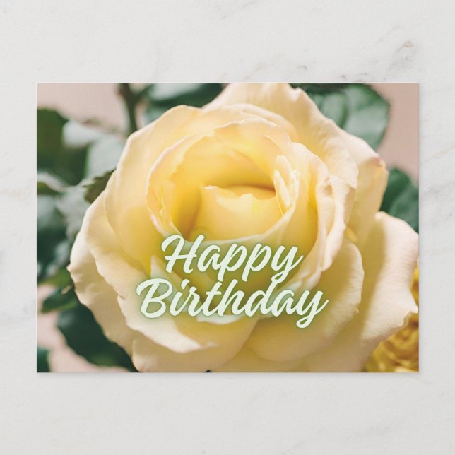 Happy Birthday Beautiful Light Yellow Rose  Postcard (Front)