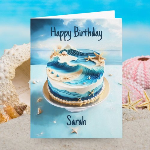 Happy Birthday Beautiful Ocean Beach Birthday Cake Card