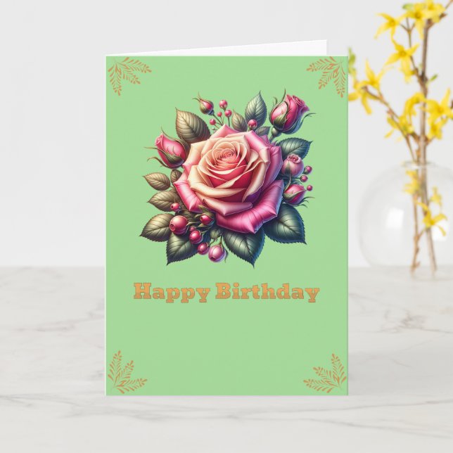 Happy Birthday Beautiful Roses Card (Yellow Flower)