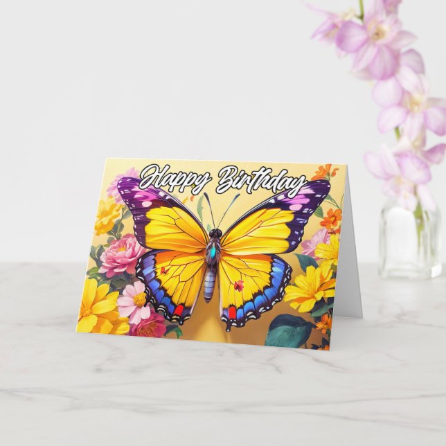 Happy Birthday Beautiful Spring Butterfly Design Card (Orchid)