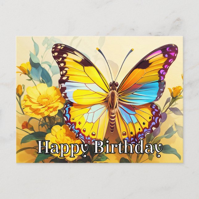 Happy Birthday Beautiful Springtime Butterfly Art Holiday Postcard (Front)