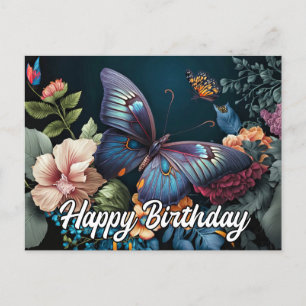 Happy Birthday Beautiful Vintage Butterfly Design Holiday Postcard