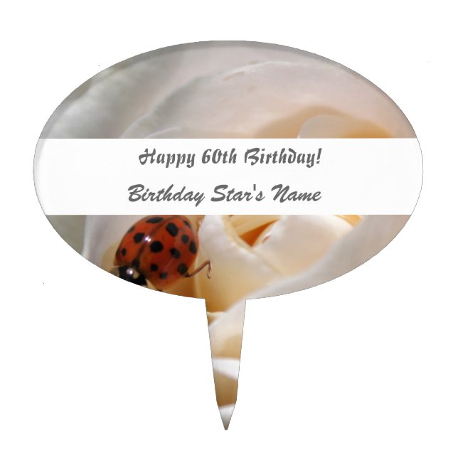 Happy birthday. Beautiful white rose flower Cake Topper (Front)