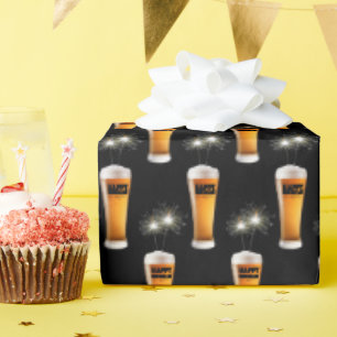 Happy Birthday Beer with Sparklers Wrapping Paper