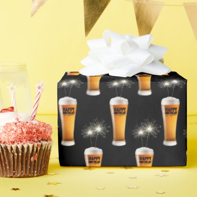 Happy Birthday Beer with Sparklers Wrapping Paper (Birthday Party)