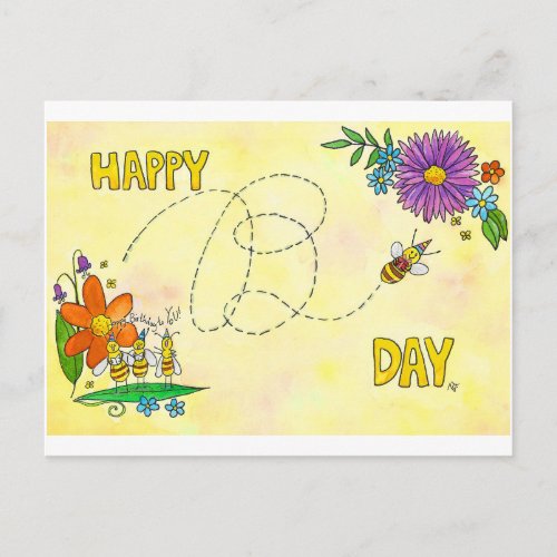 Happy Birthday Bees postcard by Nicole Janes