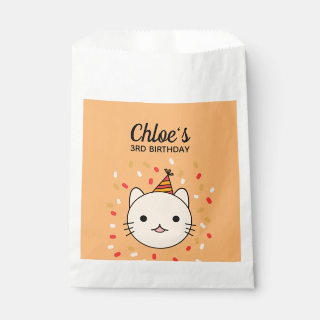 Happy Birthday Beige Cat Favor Bag (Front)