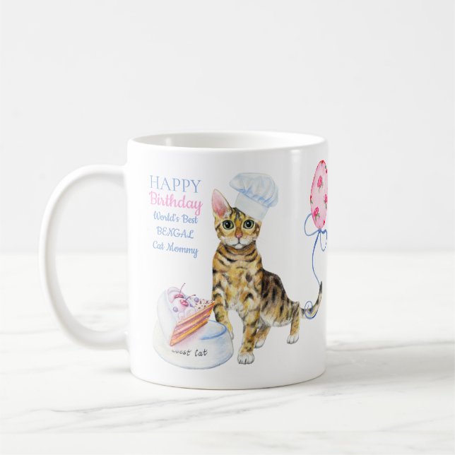 Happy Birthday Bengal Cat Mommy - Add Name Coffee Mug (Left)