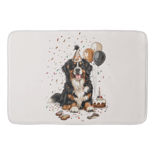 Happy Birthday Bernese Mountain Dog Bath Mat (Front)