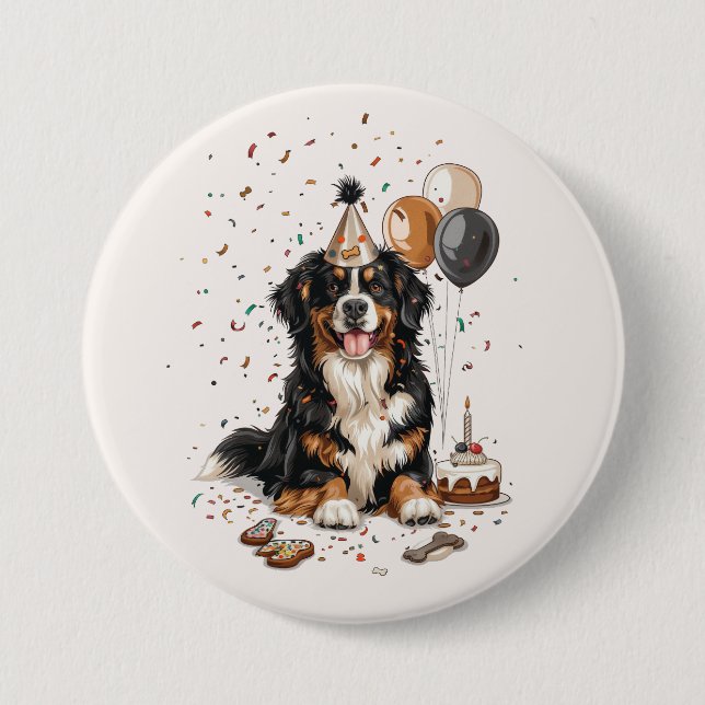 Happy Birthday Bernese Mountain Dog Button (Front)