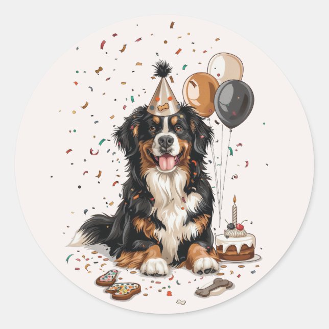 Happy Birthday Bernese Mountain Dog Classic Round Sticker (Front)