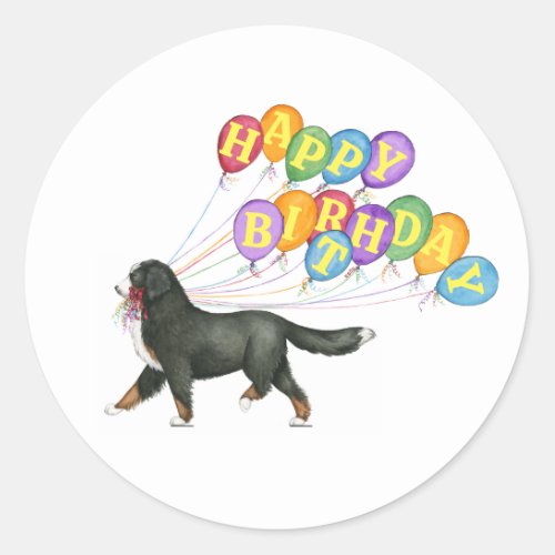 Happy Birthday Bernese Mountain Dog Classic Round Sticker