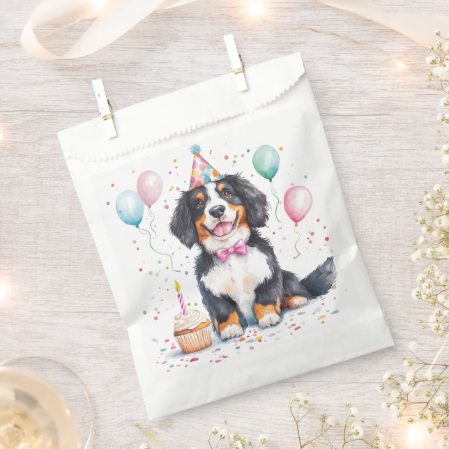 Happy Birthday Bernese Mountain Dog Favor Bag (Clipped)
