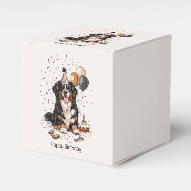 Happy Birthday Bernese Mountain Dog Favor Boxes (Front Side)