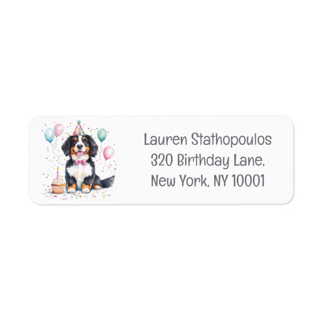 Happy Birthday Bernese Mountain Dog Label (Front)