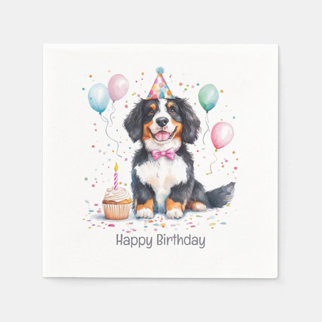 Happy Birthday Bernese Mountain Dog Napkins (Front)