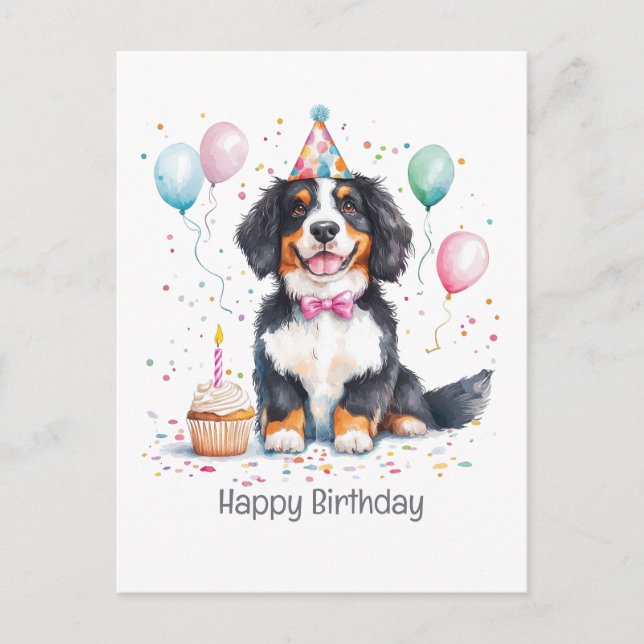Happy Birthday Bernese Mountain Dog Postcard (Front)