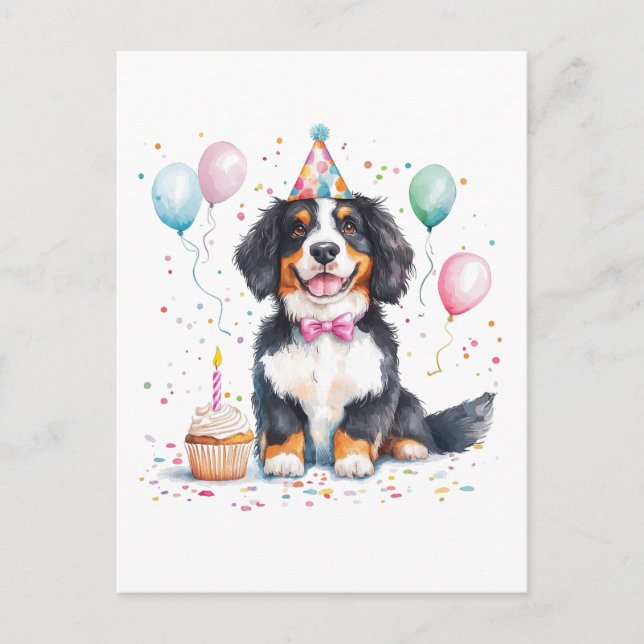 Happy Birthday Bernese Mountain Dog Postcard (Front)