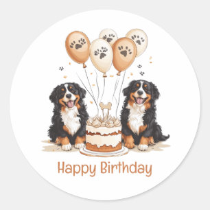 Happy Birthday Bernese Mountain Dogs Classic Round Sticker