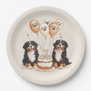 Happy Birthday Bernese Mountain Dogs Paper Plates